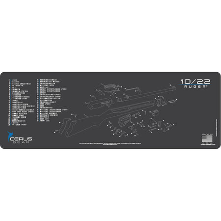 Cerus Gear 12x36 Grey Cleaning Mat with Ruger 10/22 Schematic