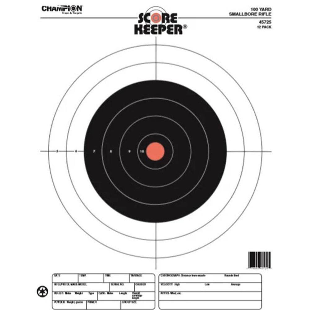 Champion Scorekeeper 100 Yd Small Bore Rifle Targets Fluorescent Orange Bullseye 12/ct