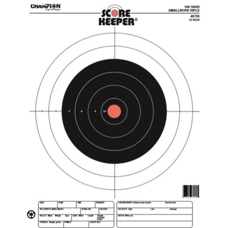 Champion Scorekeeper 100 Yd Small Bore Rifle Targets Fluorescent Orange Bullseye 12/ct