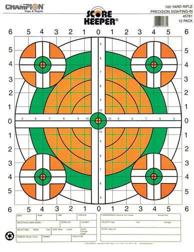 Champion Scorekeeper Fluorescent Bull 100yd Rifle Sight-In Target Pack of 100