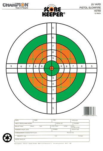 Champion Scorekeeper Pistol Slow Fire Paper Targets Fluorescent Orange & Green 25 Yard 12-Pack