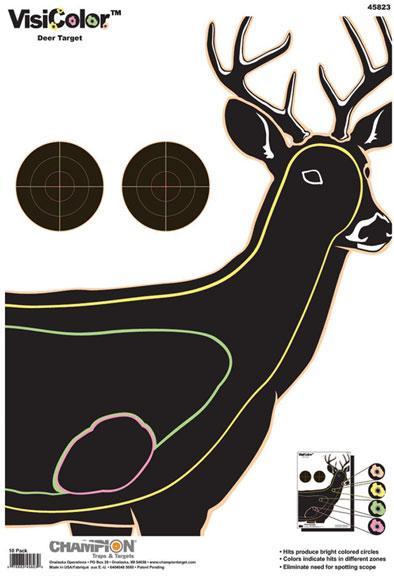 Champion VisiColor 13x18 Deer Paper Targets with Multi-Color Impact Halos 10 Pack