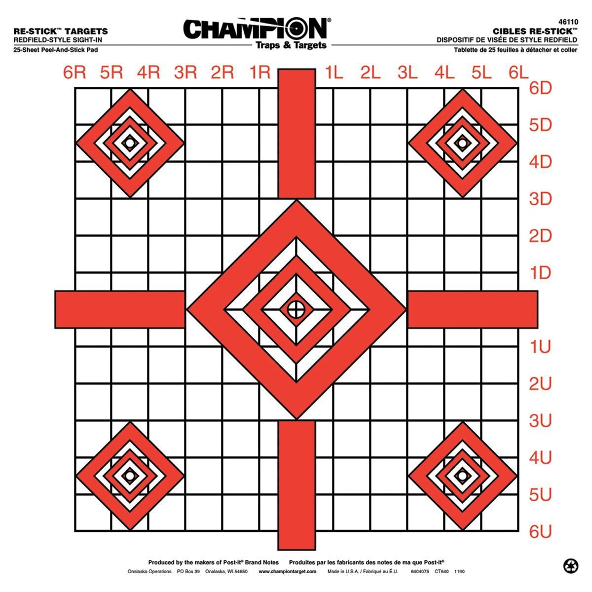 Champion ReStick Precision Sight-In Peel-and-Stick Targets 16x16" 25 per Pad