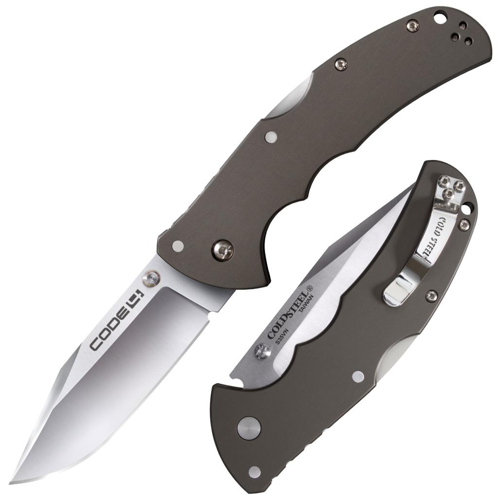 Cold Steel Code-4 Lockback Folder 3-1/2" S35VN Satin Clip Point Blade 6061 Aluminum Handle