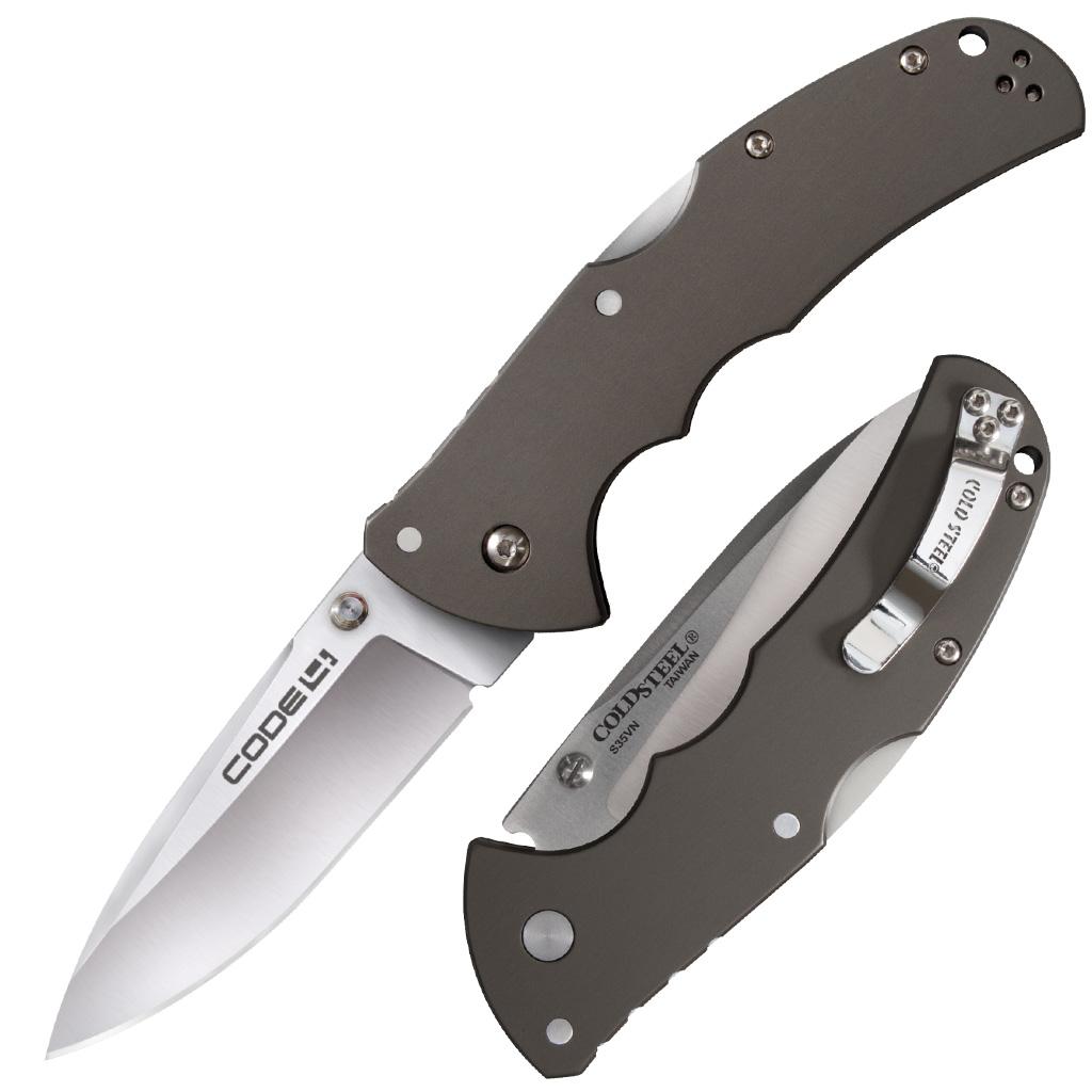 Cold Steel Code-4 Spear Point Tri-Ad Lock Knife 3-1/2" Blade Gray Aluminum