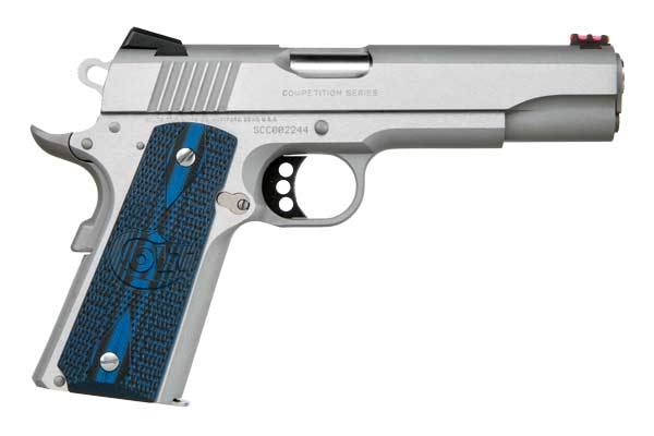 Colt Mfg O1072CCS Competition Government 9mm Luger 9+1 5" Stainless National Match Barrel, Stainless Steel Serrated Slide & Frame w/Beavertail, Checkered Blue G10 Grip, Ambidextrous