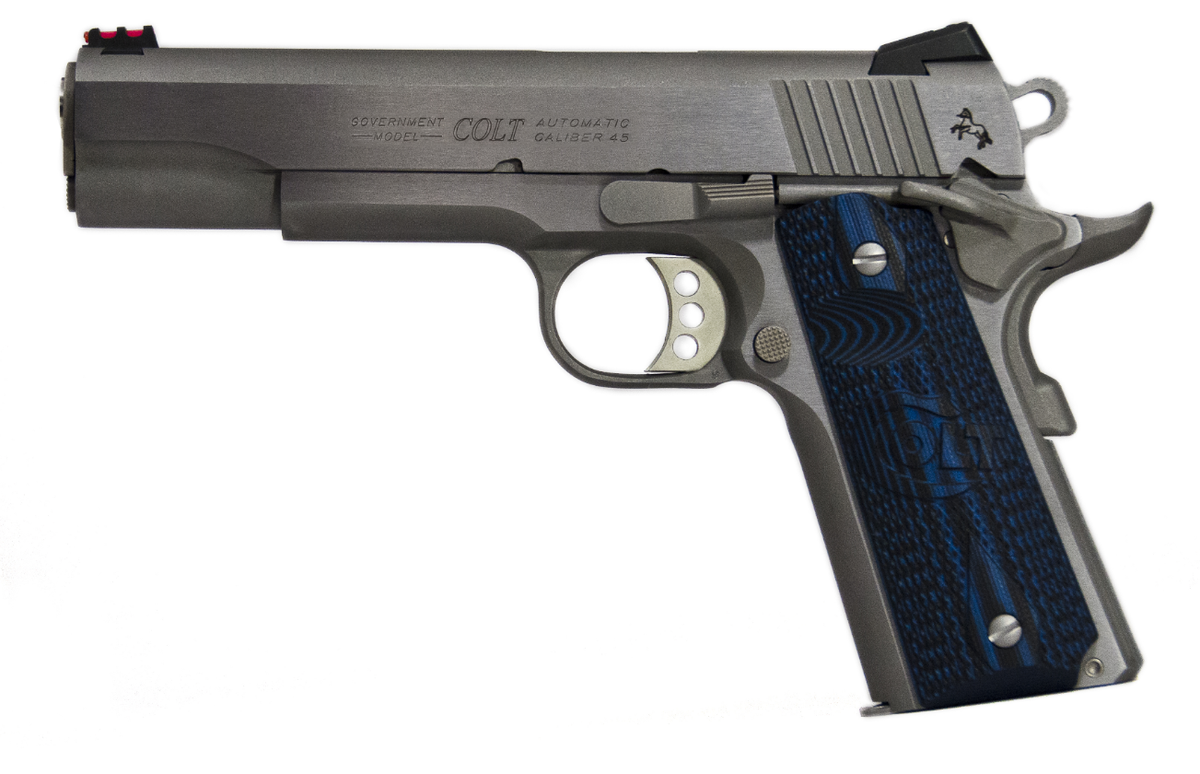 Colt Mfg O1073CCS Competition Government 38 Super 9+1 5" Stainless National Match Barrel, Serrated Slide & Frame w/Beavertail, Checkered Blue G10 Grip, Ambidextrous