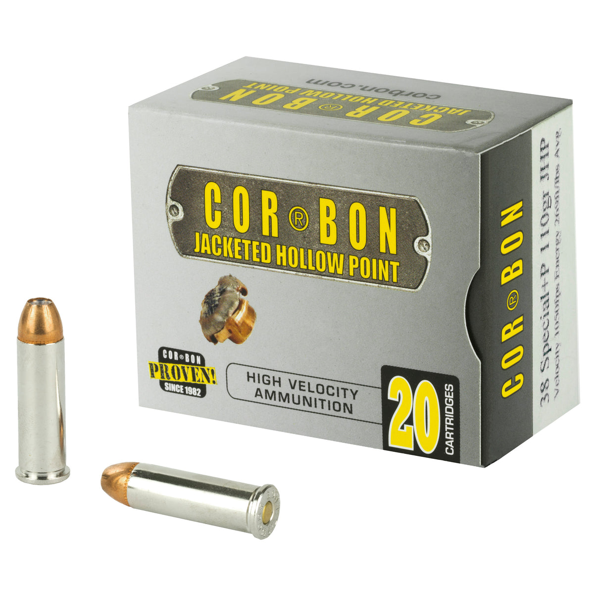 Cor-Bon Self Defense +P Jacketed Hollow Point 110 Grain .38 Special 1250 FPS 757750357020