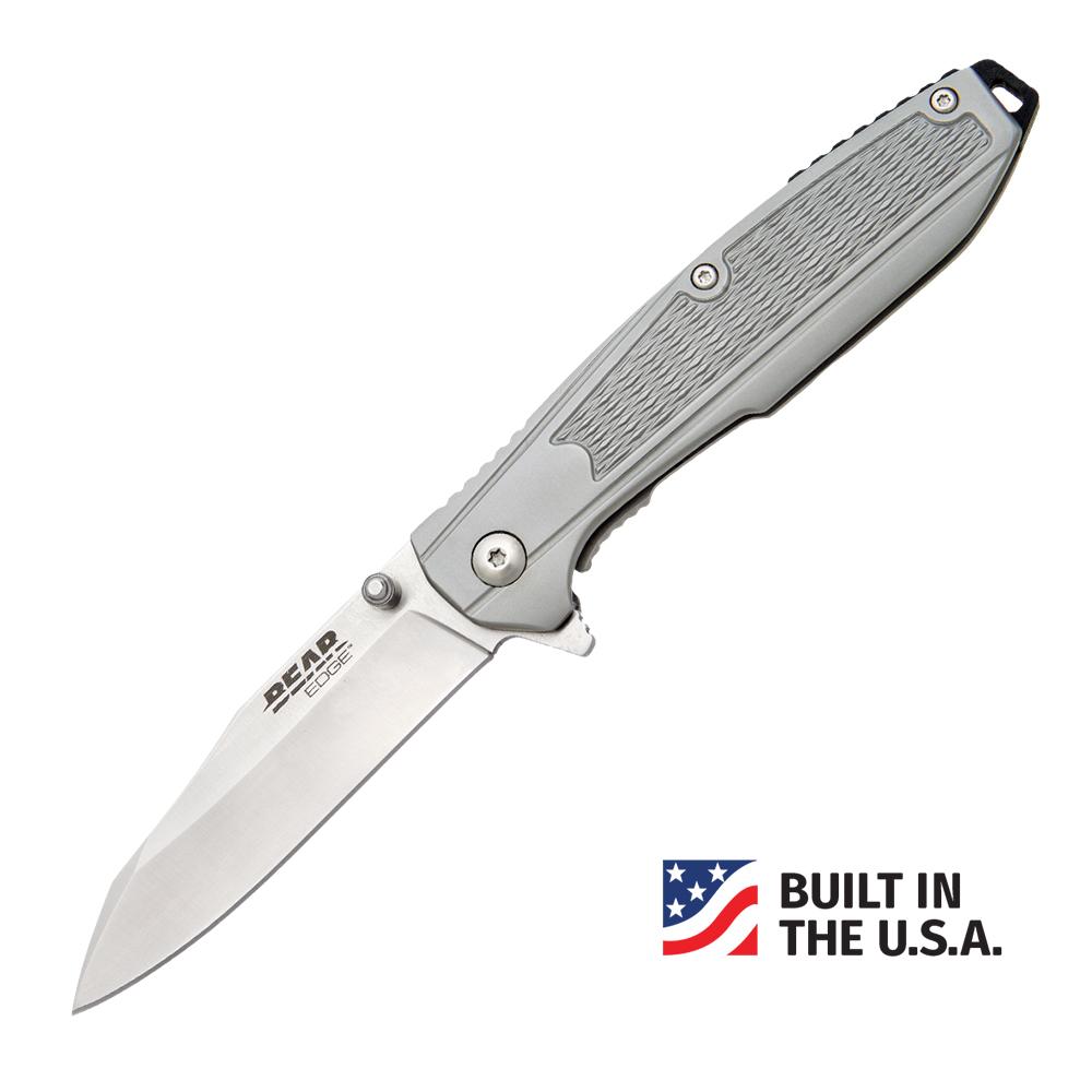 Bear & Son Framelock Folding Knife 3-1/4" Reverse Tanto Grey Blade Reversible Pocket Clip