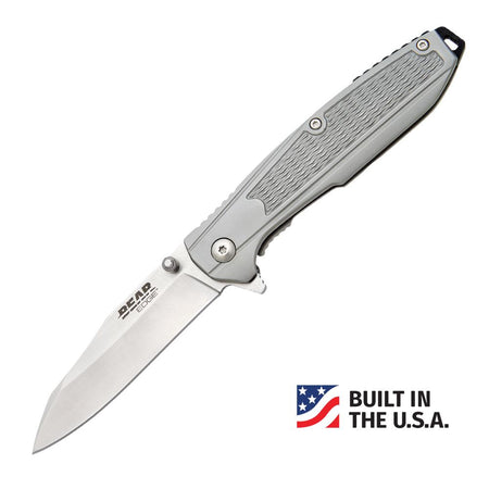 Bear & Son Framelock Folding Knife 3-1/4" Reverse Tanto Grey Blade Reversible Pocket Clip