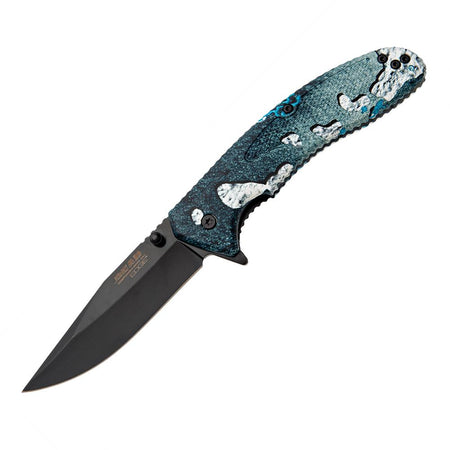 Bear & Son TrueTimber Rift Blue Sideliner Folding Knife 3-1/2" Clip Point Blade