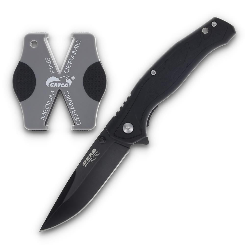 Bear & Son Edge Brisk 2.0 Drop Point Folding Knife Sharpener Combo Black