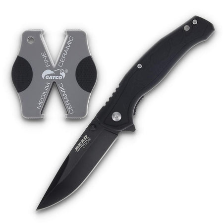 Bear & Son Edge Brisk 2.0 Drop Point Folding Knife Sharpener Combo Black