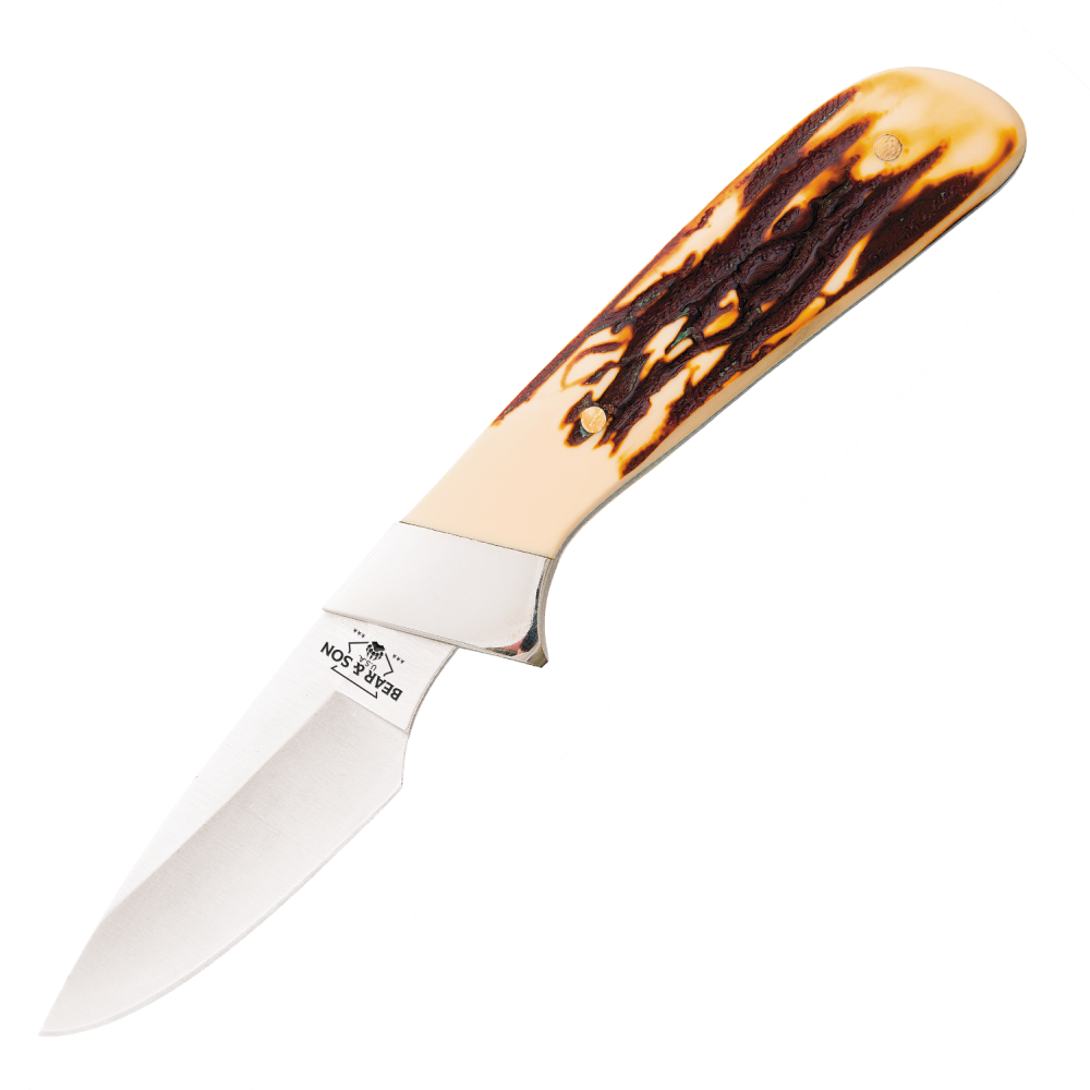 Bear & Son Stag Delrin Skinner Knife Drop Point Blade 2-3/4" 440 Stainless