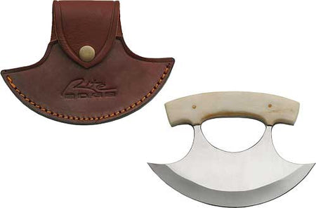 SZCO 6" Bone Handled Ulu Fixed Blade Knife with Leather Sheath