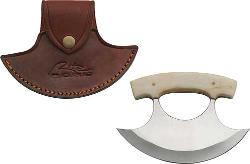 SZCO 6" Bone Handled Ulu Fixed Blade Knife with Leather Sheath