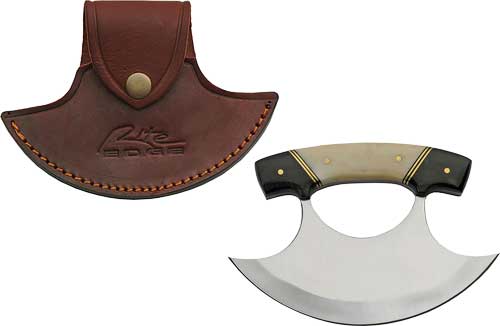 SZCO 6" Horn Bone Handle Ulu Fixed Blade Knife with Leather Sheath