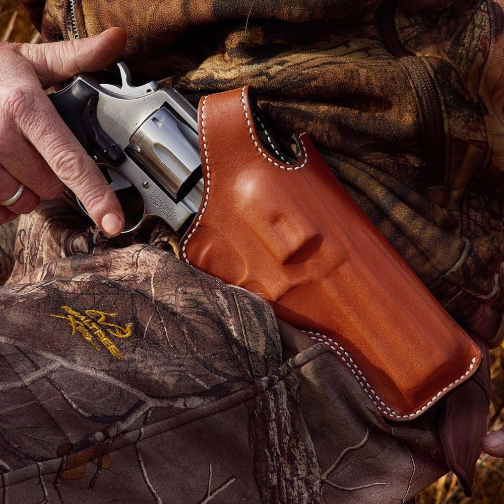 DeSantis #016 Dual Angle Hunter Saddle Leather Holster S&W L Frame 6" Tan Left Hand