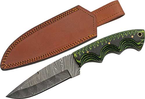 SZCO 5" Tree Ridge Micarta Handle Damascus Fixed Blade with Sheath