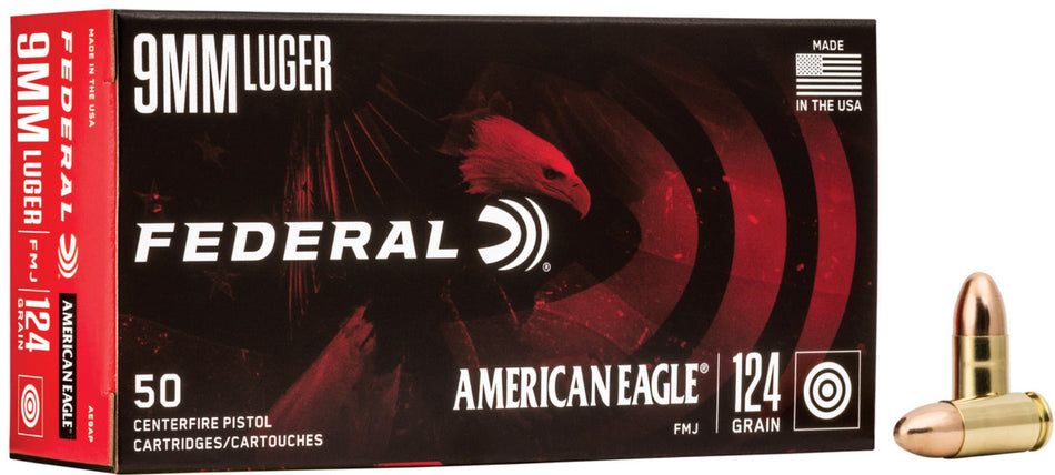 American Eagle  Full Metal Jacket 124 Grain 9mm Luger/Parabellum 1150 fps 029465088569