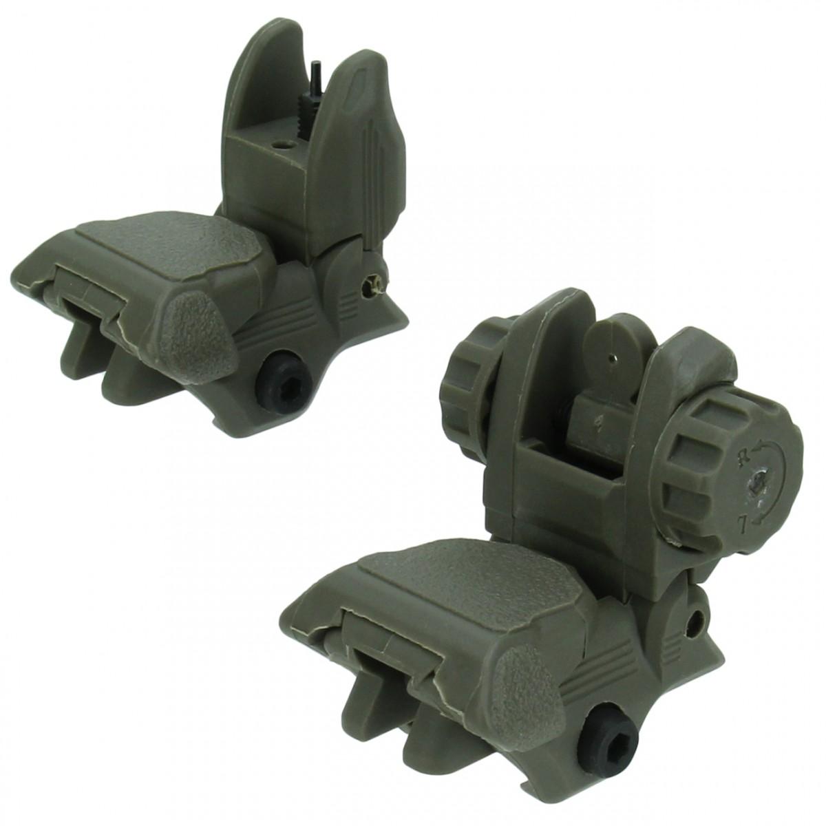 TacFire AR-15 Same Plane 45° Flip-Up Backup Sights - OD Green