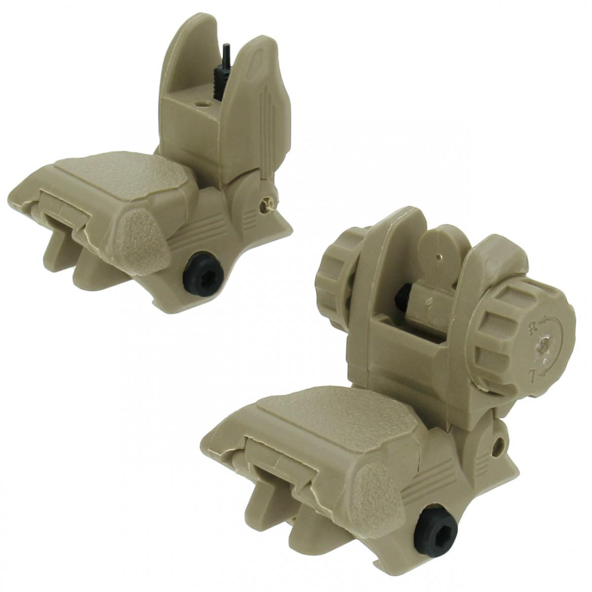 TacFire AR-15 Same Plane 45-Degree Pop-Up Sights Low Profile Tan Polymer