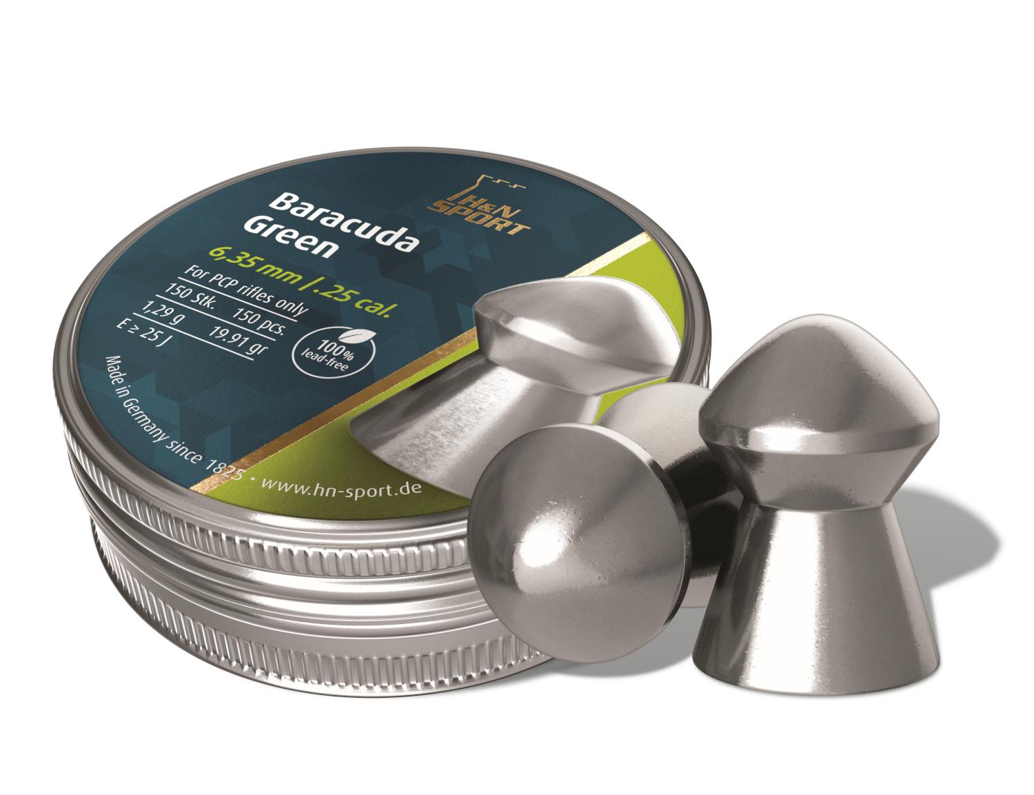 H&N Baracuda Green .25 Caliber Airgun Pellets Tin of 150