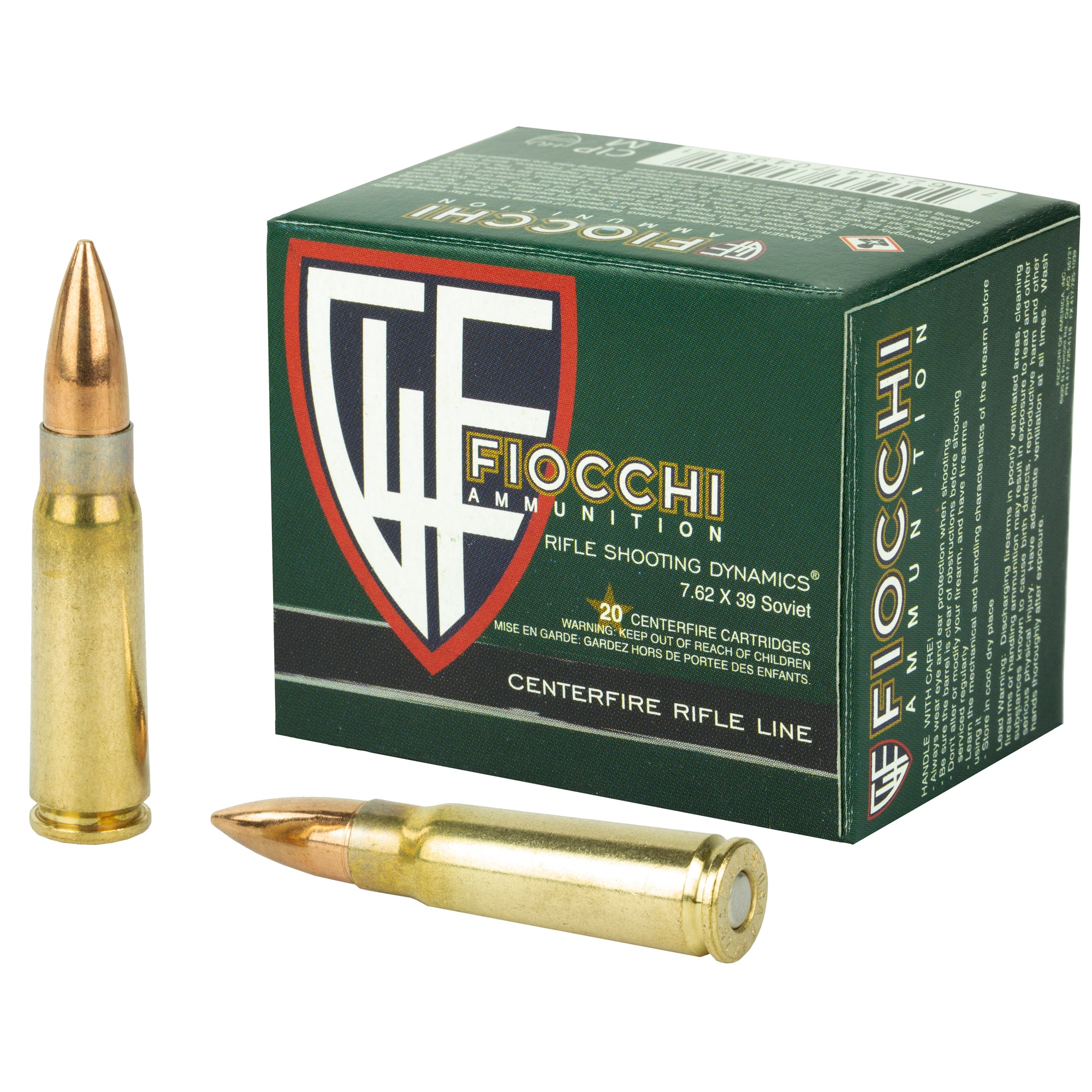 Fiocchi 7.62x39mm Training Dynamics 124 grain Full Metal Jacket ammunition