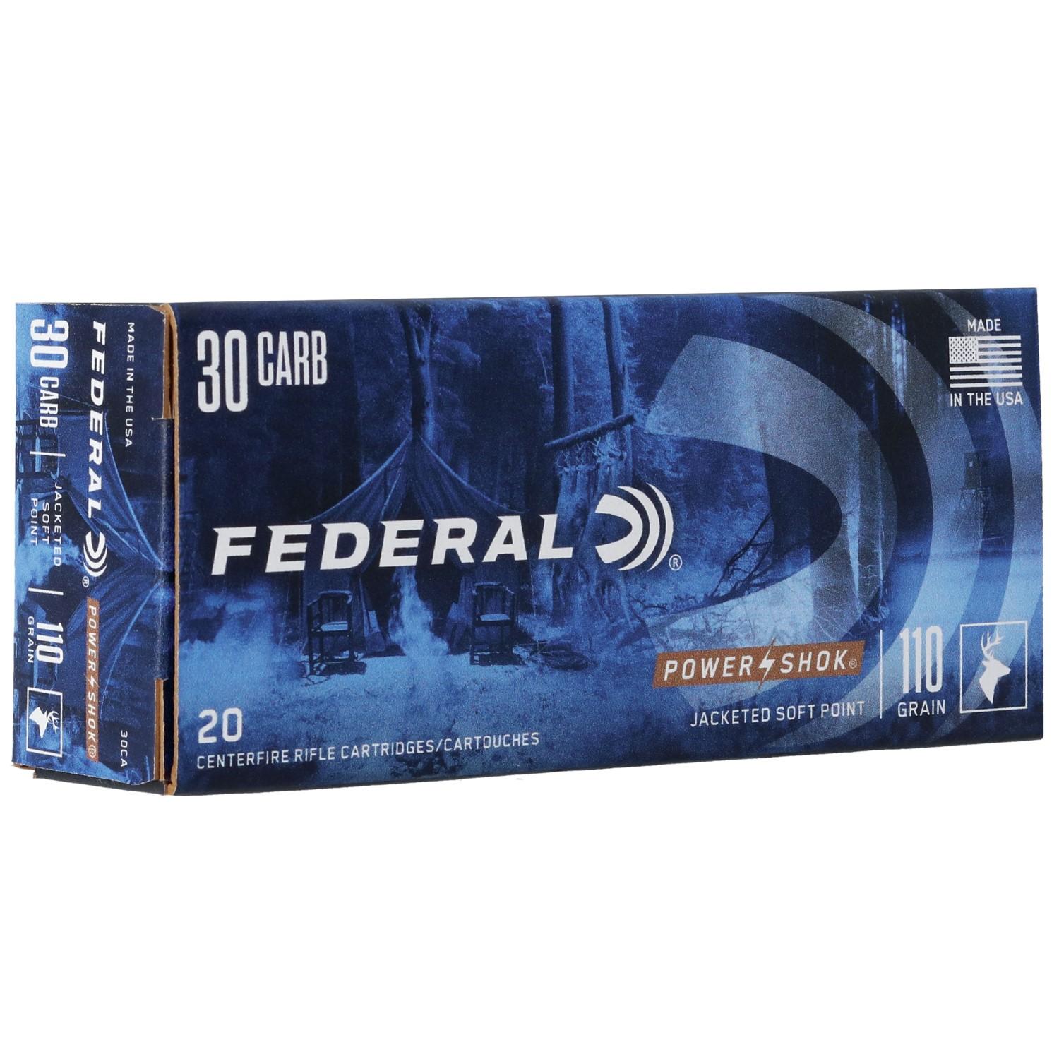 Federal .30 Carbine PowerShok 110 grain Soft Point Round Nose ammunition