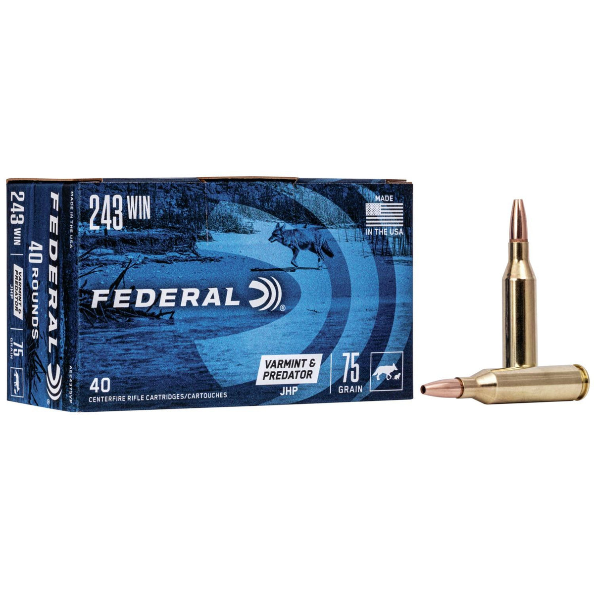 American Eagle Varmint & Predator Jacketed Hollow Point 75 Grain .243 Winchester 3375 fps 604544617658