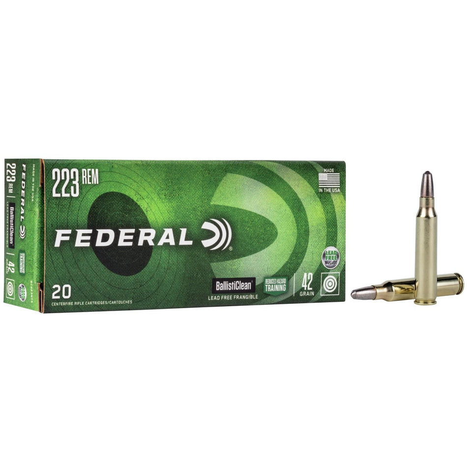 Federal Ballisticlean Reduced Hazard Training Lead Free Frangible 42 Grain .223 Remington 3450 fps 029465094218