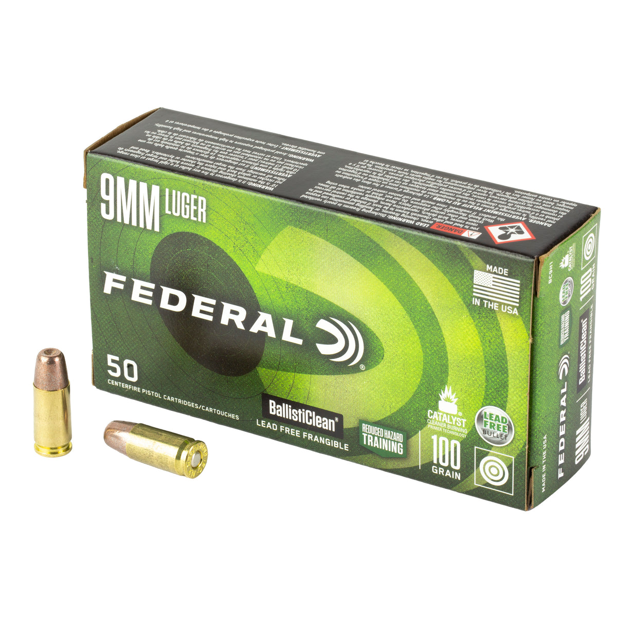 Federal 9mm Luger / Parabellum BallistiClean Reduced Hazard Training 100 grain Lead-Free Frangible ammunition