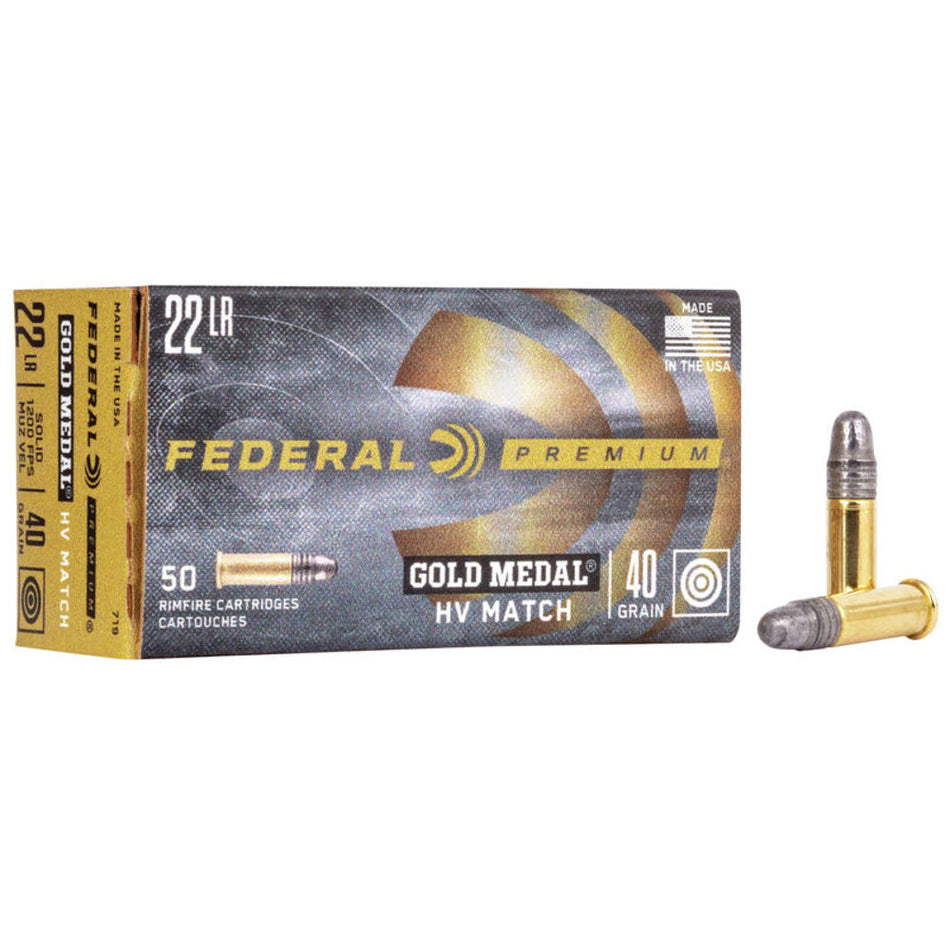 Federal .22 Long Rifle Gold Medal 40 grain HV Match Solid ammunition