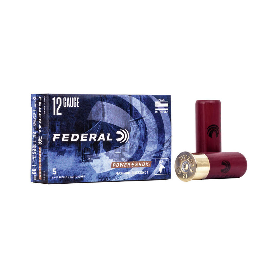 Federal 12 Gauge Shotgun Ammo Power-Shok Magnum Maximum Buckshot 9 Pellets 2.75 in 1-3/16 oz 00 Buck
