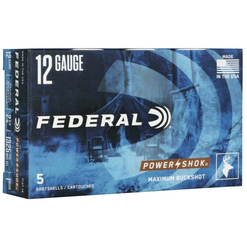 Federal 12 Gauge Shotgun Ammo Power-Shok Maximum Buckshot 16 Pellets 2.75 in 1-3/5 oz #1 Buck