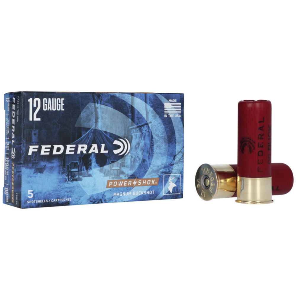 Federal 12 Gauge Shotgun Ammo Power-Shok Magnum Buckshot 12 Pellets 2.75 in 1-7/16 oz 00 Buck