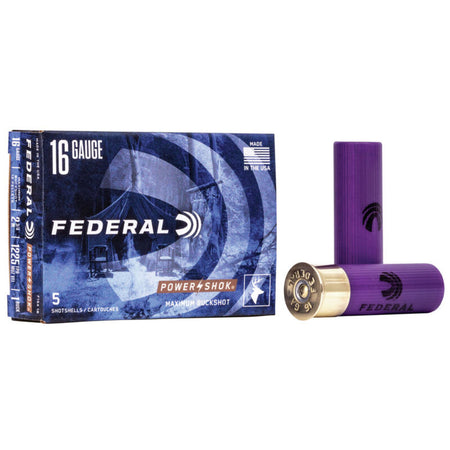 Federal 16 Gauge Shotgun Ammo Power-Shok Magnum Buckshot 12 Pellets 2.75 in 1-3/16 oz #1 Buck