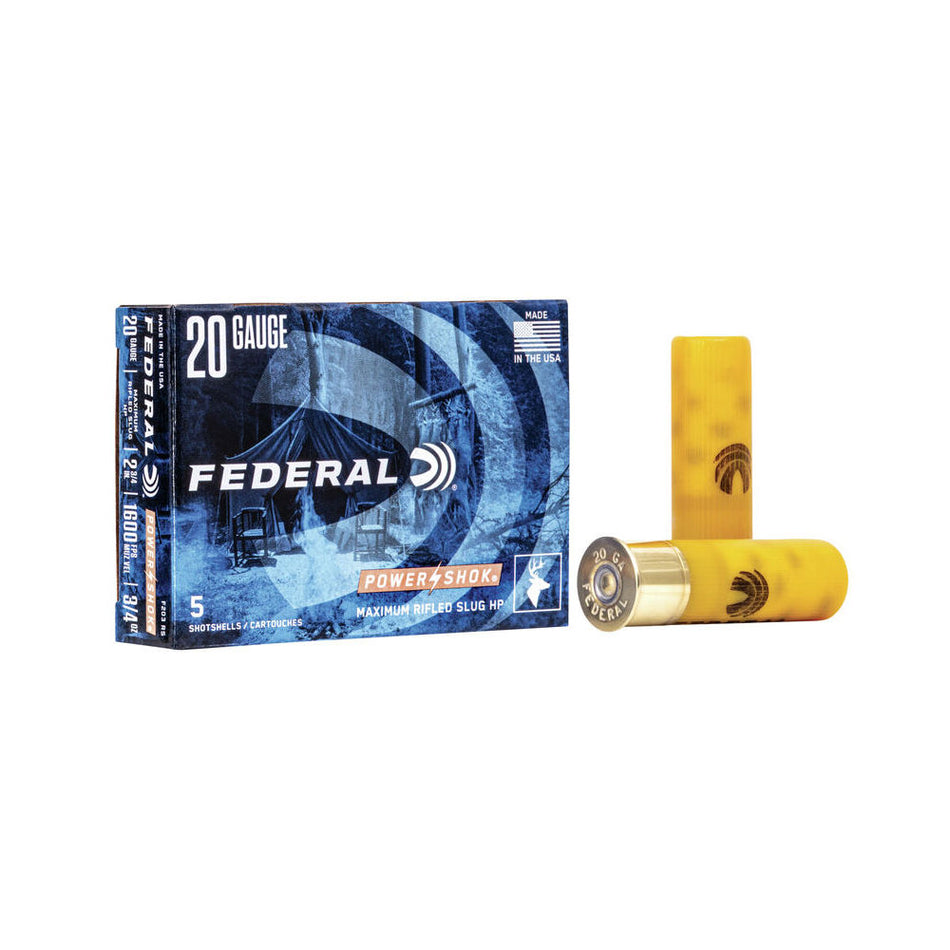 Federal F203RS Power-Shok Shotshell 20 Gauge 2.75" 3/4oz Rifled Slug 1600 fps 029465009953