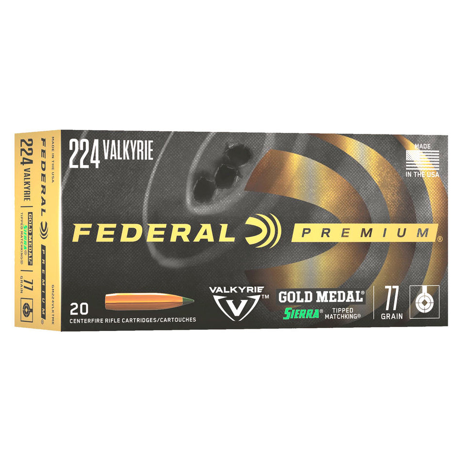 Federal .224 Valkyrie Gold Medal Sierra MatchKing 77 grain Tipped MatchKing ammunition