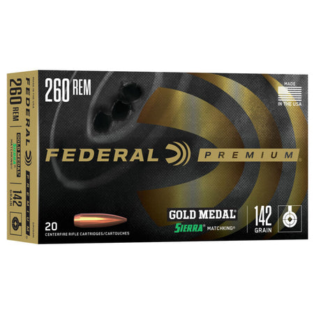 Federal .260 Remington Gold Medal Sierra MatchKing 142 grain Boat Tail Hollow Point ammunition