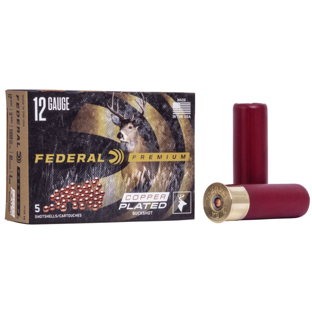 Federal 12 Gauge Shotgun Ammo Premium Copper Plated Vital Shok Magnum 41 Pellets 3 in 2 oz #4 Buck