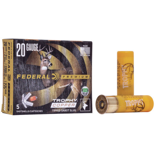 Federal 20 Gauge Shotgun Ammo Premium Trophy Copper Vital-Shok Trophy Copper Tipped Sabot Slug 2.75 in 5/8 oz Slug