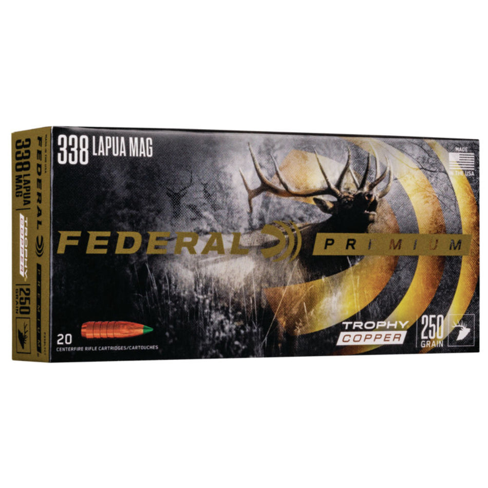 Federal .338 Lapua Magnum Trophy Copper 250 grain Polymer Tip ammunition