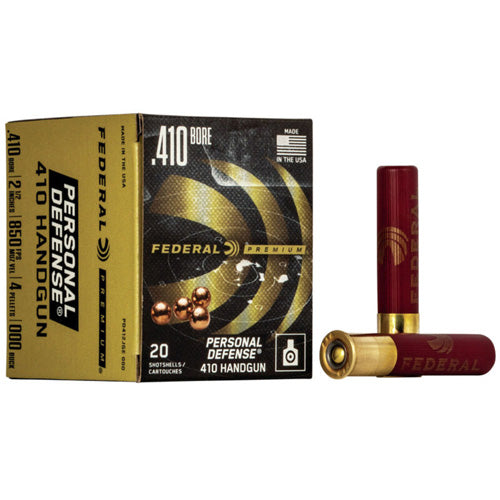 Federal .410 Bore Shotgun Ammo Premium Personal Defense 410 Handgun 4 Pellets 2.5 in 2/3 oz 000 Buck