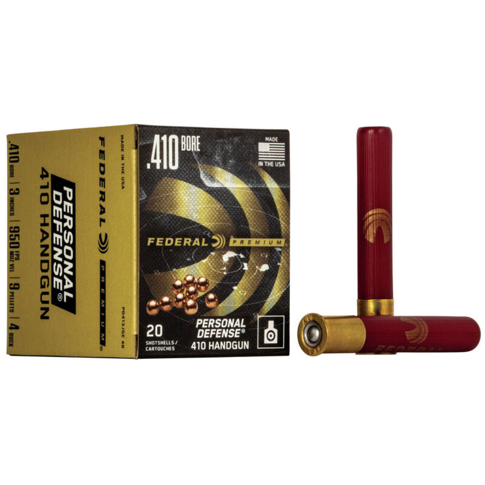 Federal .410 Bore Shotgun Ammo Premium Personal Defense 410 Handgun 9 Pellets 3 in 7/16 oz #4 Buck