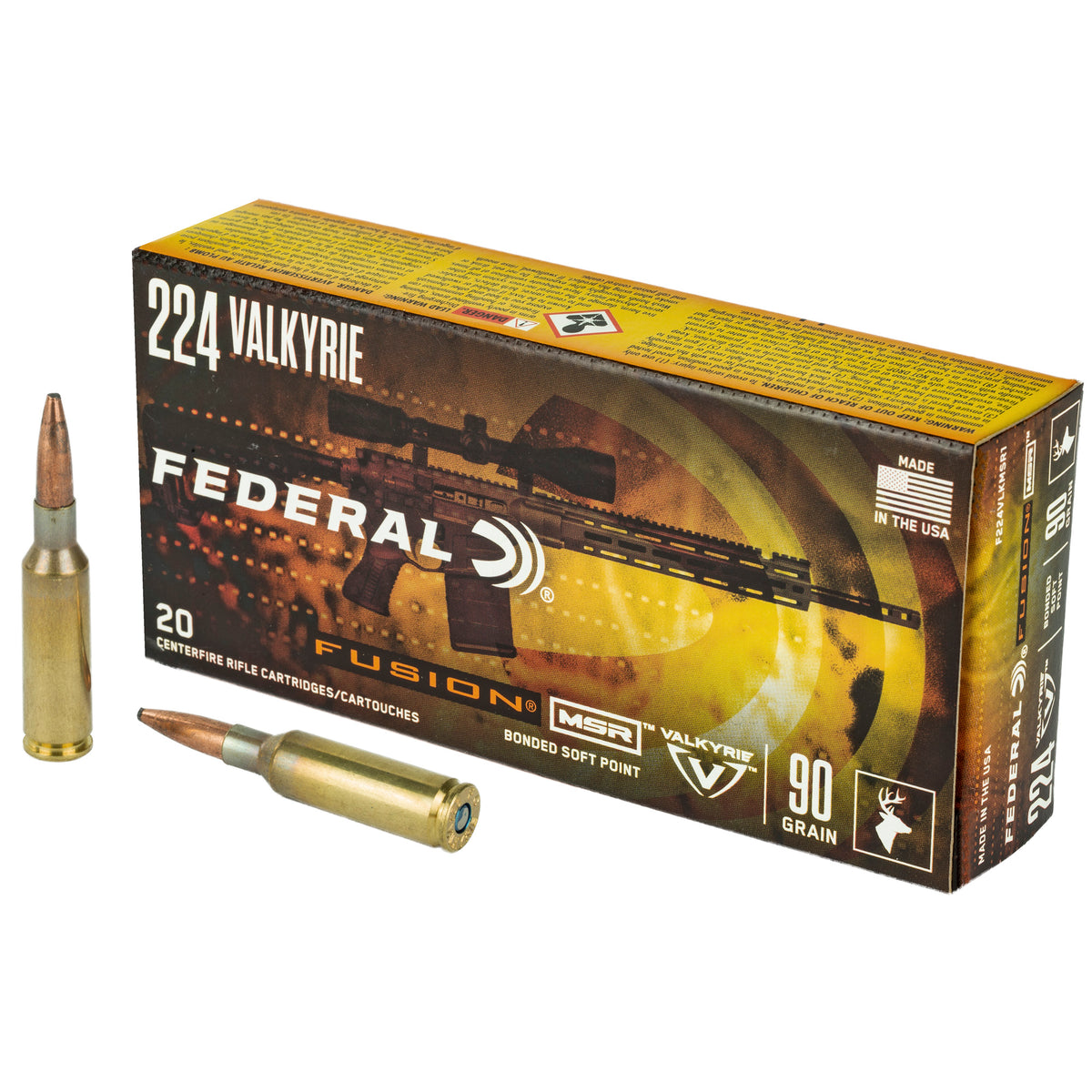 Federal MSR Boat Tail Fusion Soft Point 90 Grain .224 Valkyrie 2700 fps 604544630305