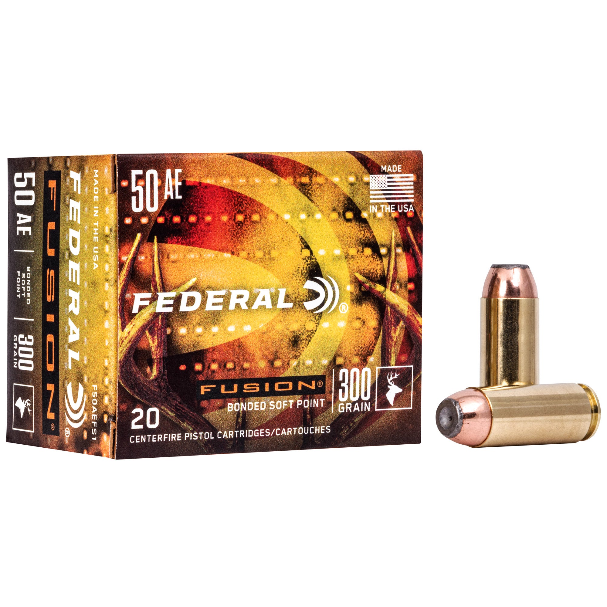 Federal .50 AE Fusion 300 grain Bonded Soft Point ammunition