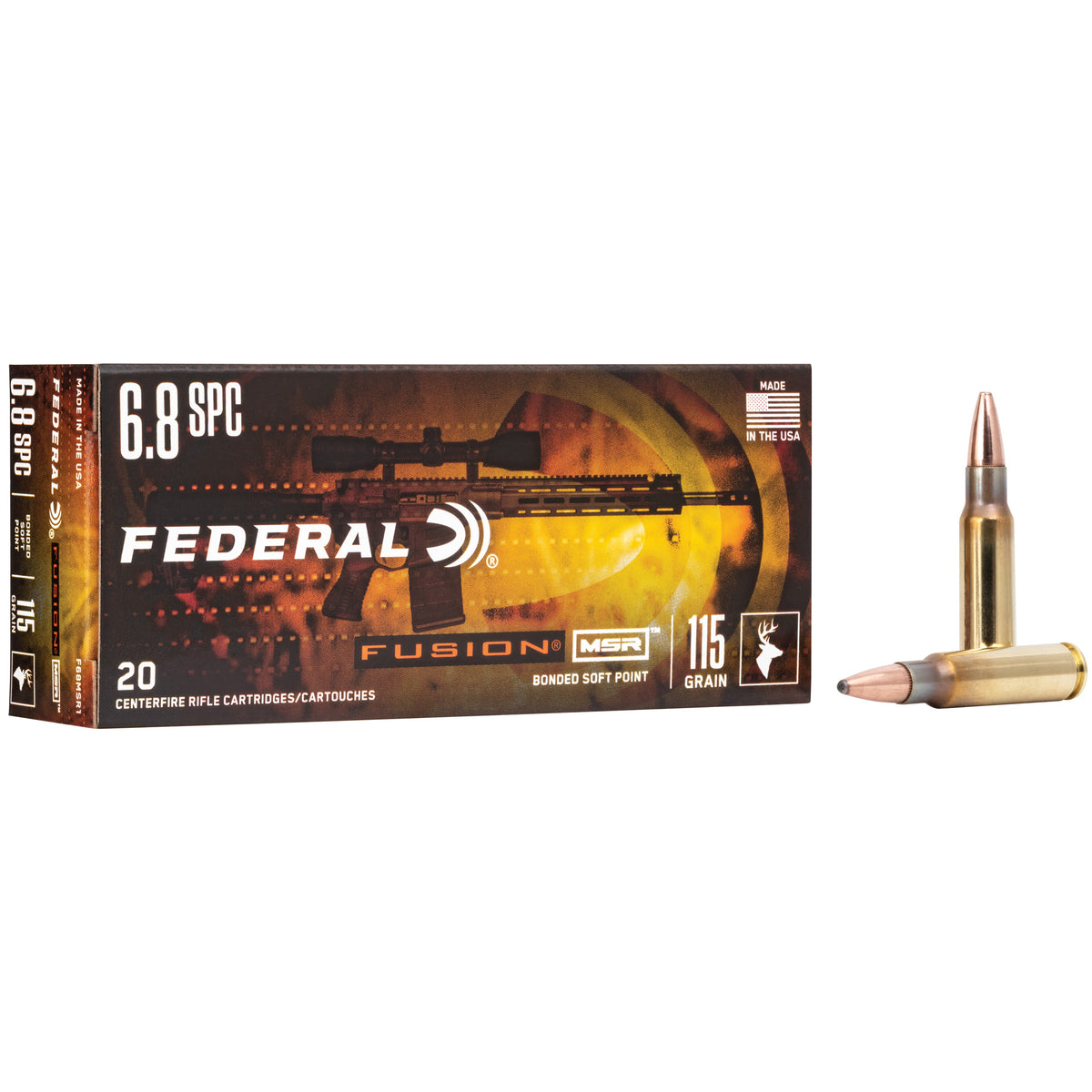 Federal 6.8 Remington SPC Fusion MSR 115 grain Bonded Soft Point ammunition
