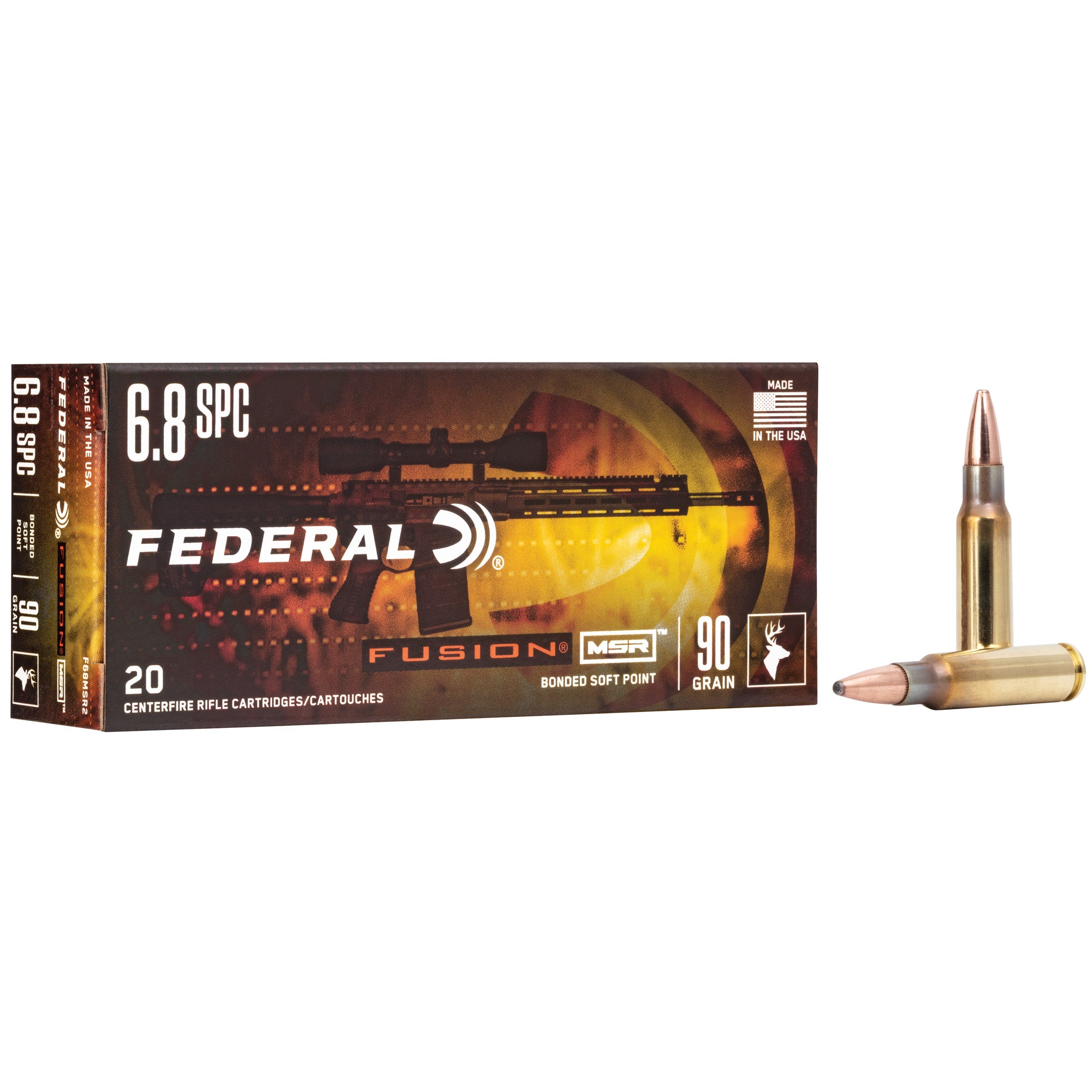 Federal 6.8 Remington SPC Fusion MSR 90 grain Bonded Soft Point ammunition