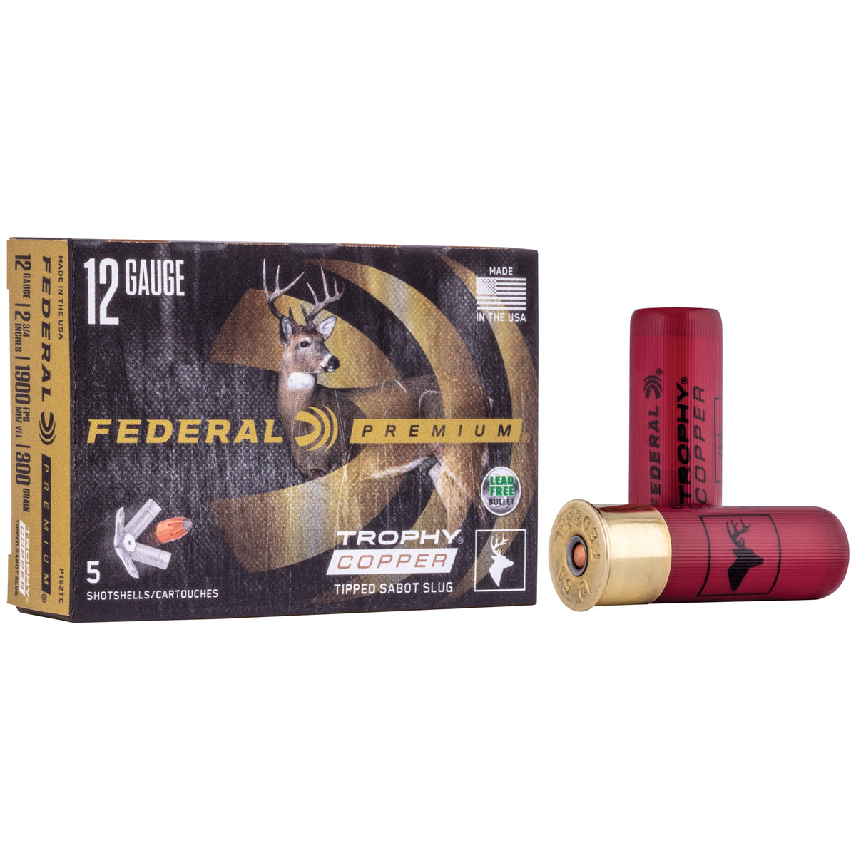 Federal 12 Gauge Shotgun Ammo Premium Trophy Copper Vital-Shok Trophy Copper Tipped Sabot Slug 2.75 in 2/3 oz Slug
